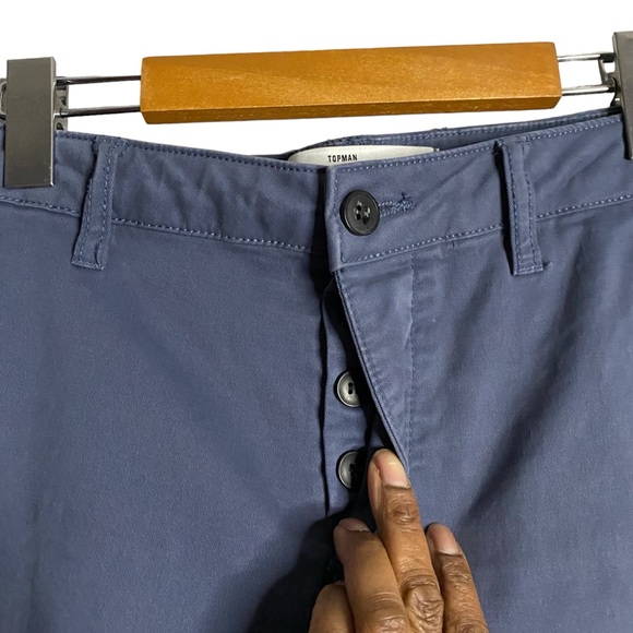 Topman Men’s Blue Button Fly Stretch Slim Chino Pants - Picture 6 of 8